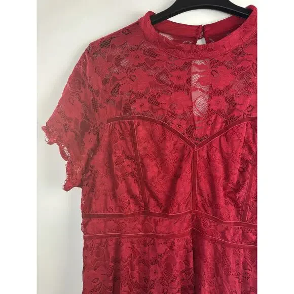 Torrid Mock Neck Fit & Flare Mini Dress Lace Jester Red Velvet Trim Plus Size 26 - Picture 4 of 16
